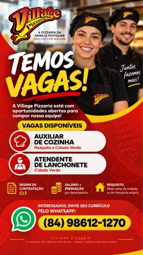 Vagas emprego Village pizzaria 