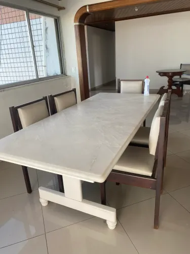 Mesa de jantar 6 lugares tampo de mármore + buffet (móvel de apoio) 