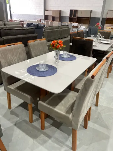 Mesa De jantar Completa Com 4 Lugares 1,20x0,80 Off White