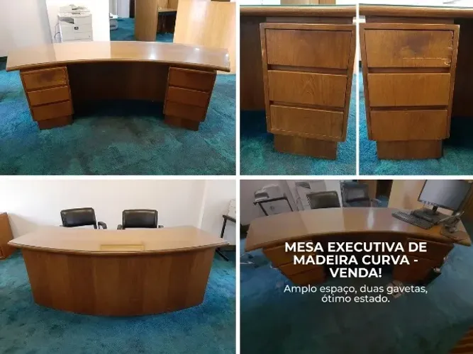 Mesa com 2 Gaveteiros com estampa de vidro