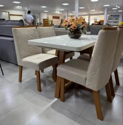 Mesa de Jantar Lucca com 4 Cadeiras Flor 120x80cm - Capital Atacadista
