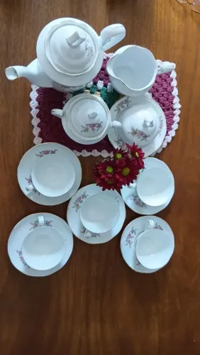 Lote Antigo Porcelana Steatita Paraná - Floral Rosa E Ouro - 16 Peças