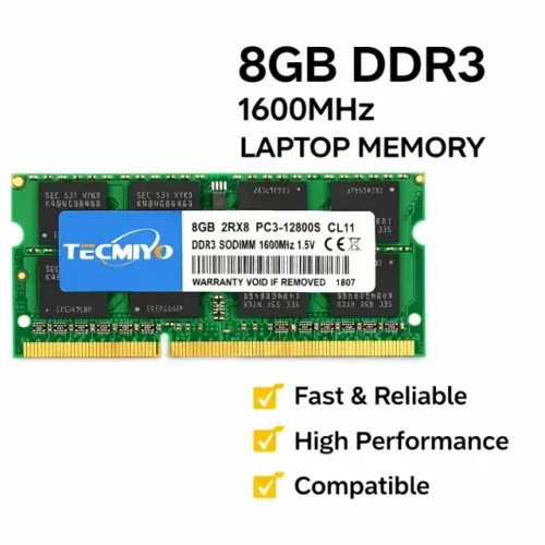 Memória RAM Notebook 8GB DDR3 1600MHz 1.5V Tecmiyo PC3-12800S CL11 SODIMM