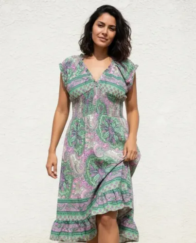 estampado indiano boho verde e rosa g