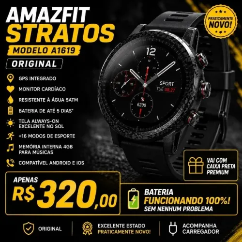 smartwatch amazfit stratos a1619 preto