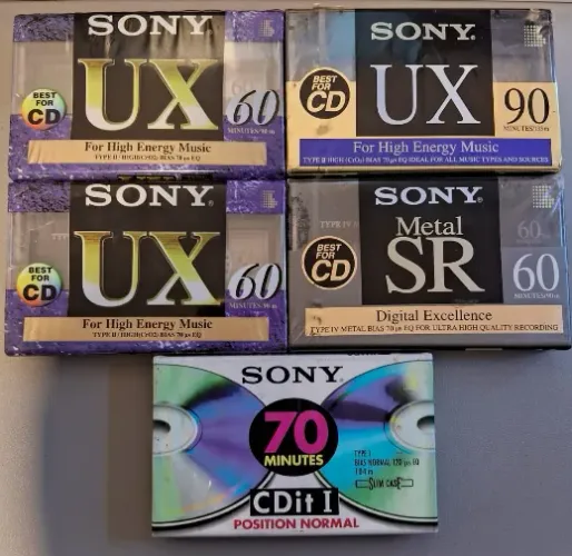 Lote 5 Fitas K7 Sony Lacradas - UX / Metal SR / CDit - Novas/Lacradas