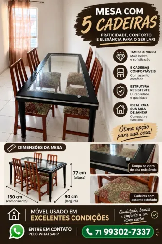 Mesa de sala + 5 cadeiras
