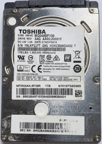 HD Toshiba 1TB 2,5 SATA 5400 RPM MQ04ABF100 Testado OK