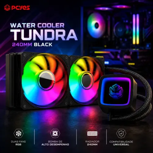 WATER COOLER 240MM ARGB PCYES TUNDRA BLACK VULKAN - WCTBV240