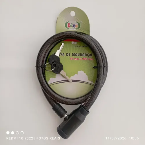 Tranca trava cadeado 2 chaves 900x15mm cabo aço
