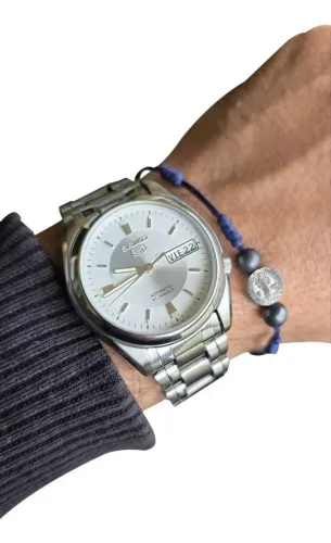 Relógio Seiko 5 Automático 7s26 Mostrador Prata Sunburst