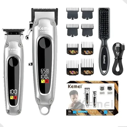 Máquina de Corte Sem Fio Kemei KM-8540 Aço Inoxidável USB Prateada