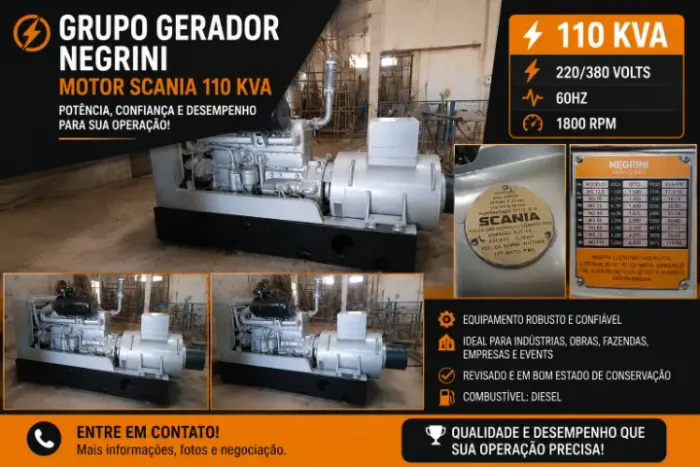 GRUPO GERADOR MOTOR SCANIA 110 KVA - FUNCIONANDO