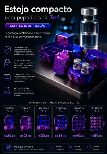 Estojo Premium para Peptídeos 3ml | 1 a 12 Frascos | Fecho de Pressão | Impressão 3D