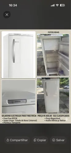 Geladeira Electrolux Frost Free RFE38