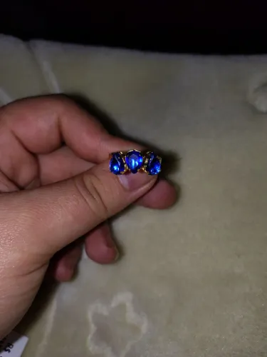 Anel Feminino Dourado, Com Pedra Azul