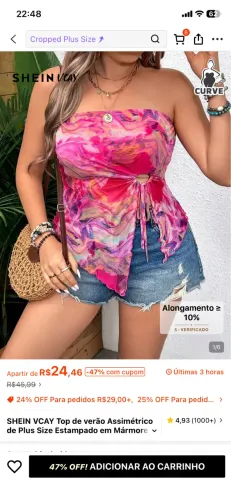 Top de verão Assimétrico Estampado em Mármore rosa
