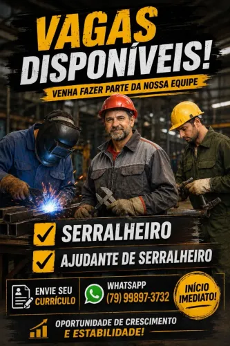 Contrata-se Serralheiro e Ajudante de Serralheiro - Aracaju/SE