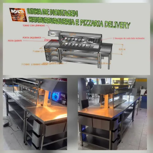 Mesa bancada condimentadora sob medida para hamburgueria pizzaria