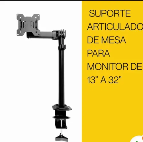 Suporte de mesa articulado para monitor/tv de 13 a 32 polegadas em aço. R$135,00.