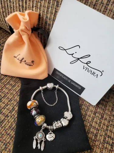 Pulseira Vivara Life Coração em Prata 925 + 8 Pingentes