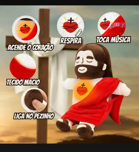Película JESUS movimento de respira, toca e luz 40 CM. Promoção mais barato Brasil