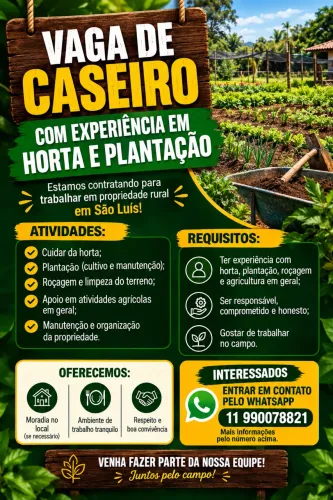 Vaga de Caseiro - Experiência com Horta e Plantação