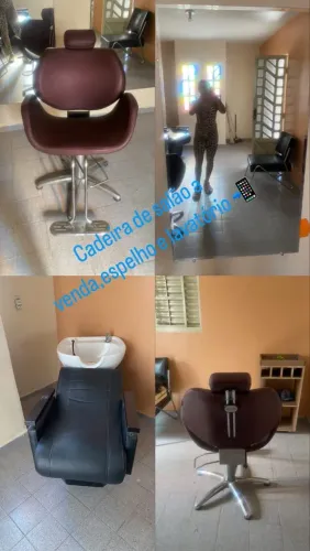 Cadeira para salão, espelho e lavatório