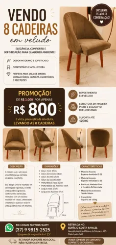 8 Cadeiras de veludo Premium