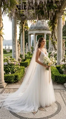 Vestido de Noiva Sereia Fluido / Evazê com Tule e Renda Trabalhada