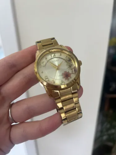 Relógio Condor Feminino Analógico Dourado Flor