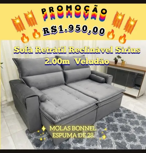 Sofá retrátil e reclinável sirius 2.00m veludão 
