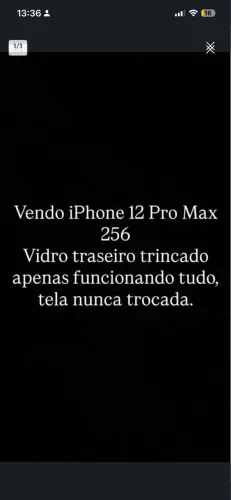 iPhone 12 Pro Max, vidro traseiro trincado, apenas.