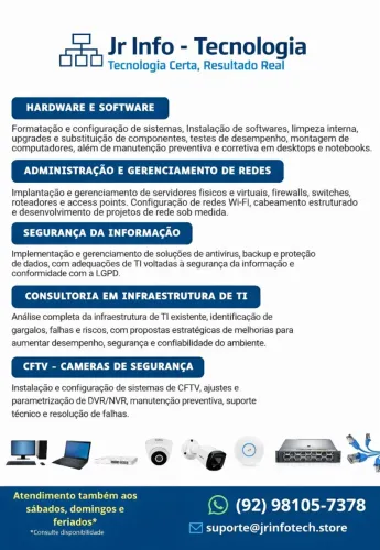 Redes e Internet CFTV - Câmeras de Segurança em Manaus | Suporte Técnico e Redes