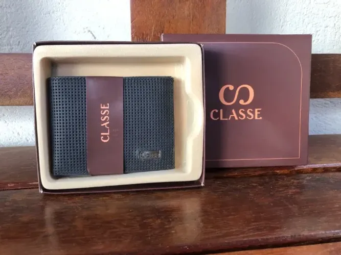 Carteira Masculina Porta Cartão Classe Couro Elegante M215 Azul Escuro