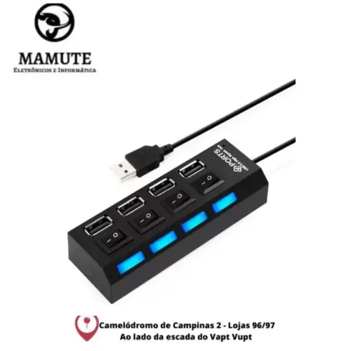 Hub Usb 2.0 4 Portas com Chave Liga e Desliga