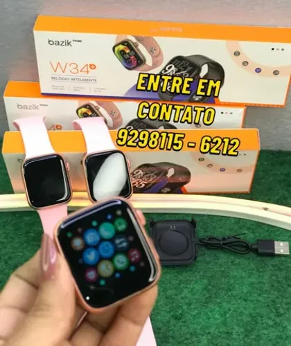 Relogio Inteligente SmartWatch W34 Troca Pulseira Ligações Monitor Cardiaco-Frete Gratis