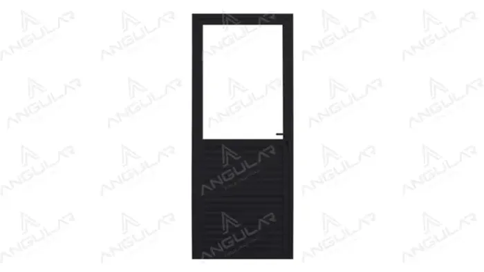 Porta de Giro Meia Veneziana (100mm) Meia Vidro (6mm) Linha 30 - Alto Padrão Angular