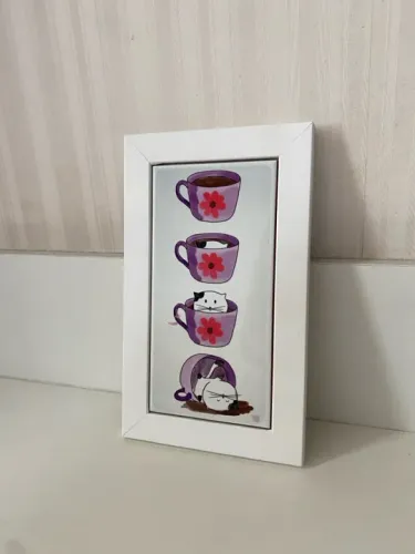 Quadro Azulejo Gatinho Café
