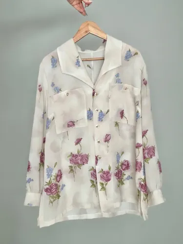 Camisa Social Floral Manga Longa Crepe