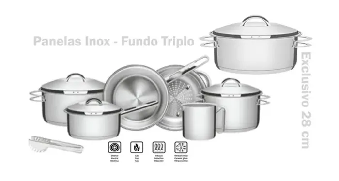Conjunto Panelas Tramontina, Fundo Triplo e Tampas em Aço Inox - 08 peças