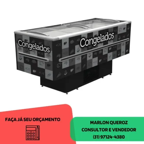 Ilha de Congelados Fricon Preta Vidro reto