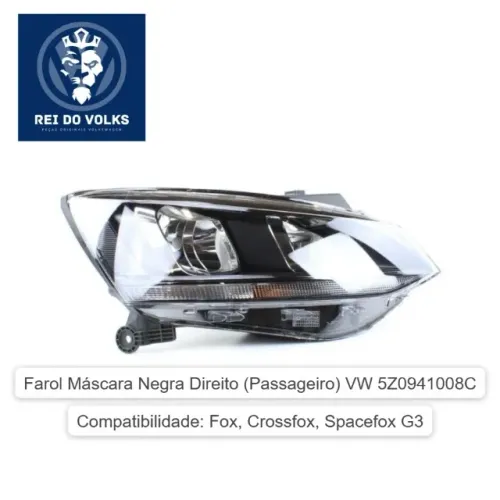 Farol Máscara Negra Direito (Passageiro) VW 5Z0941008C, Fox, Crossfox, Spacefox, G3