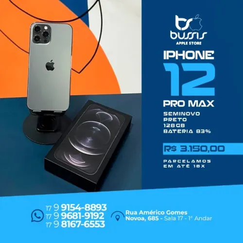 iPhone 12 Pro Max 128GB Preto Saúde de bateria 83% R$ 3.150,00 | Loja Fisica | 
