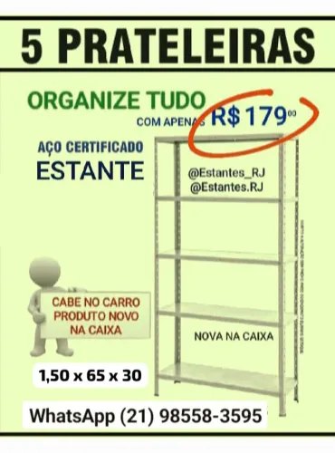 Estante de Aço com 5 Prateleiras Reguláveis Nova na Caixa