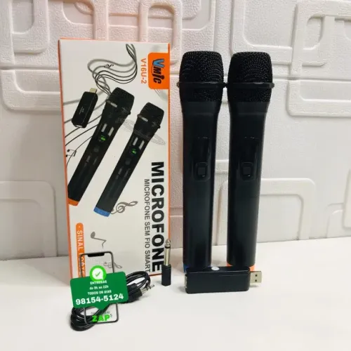 Microfone Duplo S-Fio Profissional Wireless Duplo Sem Fio - Entrega das 9 até as 22hrs