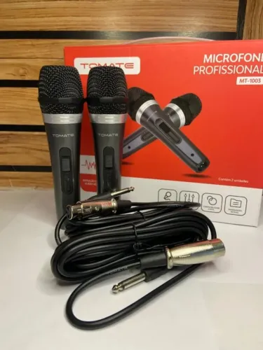 Microfone Profissional Duplo com Fio Metal Tomate Mt-1003