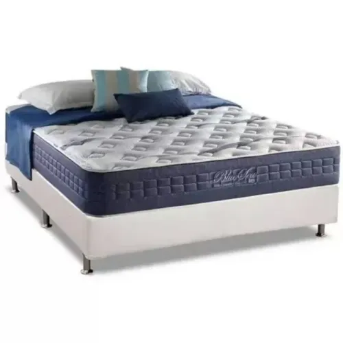 Colchão Casal Blue Sea D28 + Base Box Simples Corino Pronta Entrega.