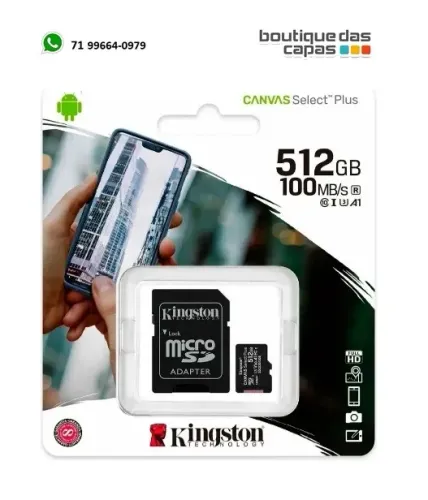 Cartão de memória microSD de 512GB Kingston Canvas Select Plus - Leitura: 100MB/s - C