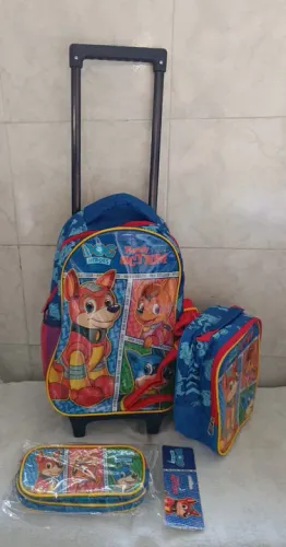 Mochila escolar infantil Dog Herois com rodinhas, lancheira e estojo Nova
